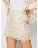 Fringe Hem Tweed Skirt