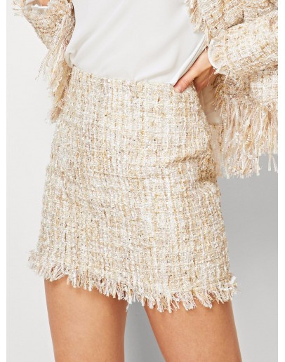 Fringe Hem Tweed Skirt