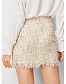 Fringe Hem Tweed Skirt