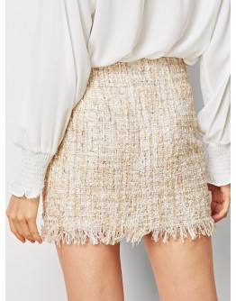 Fringe Hem Tweed Skirt