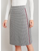 Studded Striped Tape Side Houndstooth Skirt