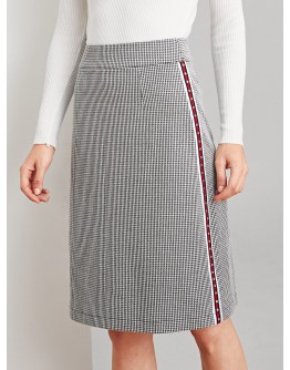 Studded Striped Tape Side Houndstooth Skirt