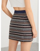 Button Front Argyle Print Skirt