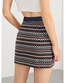 Button Front Argyle Print Skirt