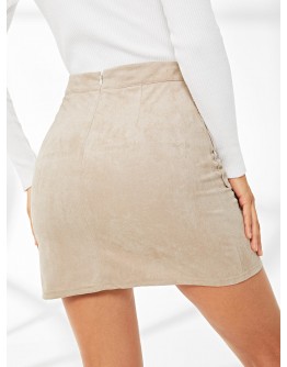 Dual Flap Pocket Grommet Crisscross Suede Skirt