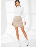 Dual Flap Pocket Grommet Crisscross Suede Skirt