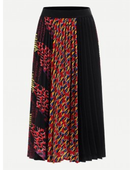 Color Block Pleated Skirt