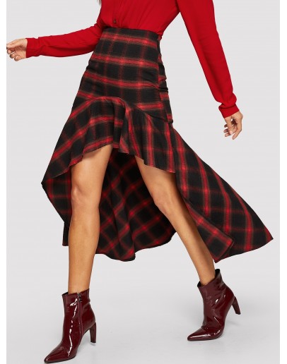 Asymmetrical Plaid Skirt