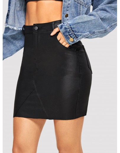 Cut And Sew PU Skirt