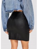 Cut And Sew PU Skirt