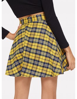 Plaid Self Tie Waist Skirt