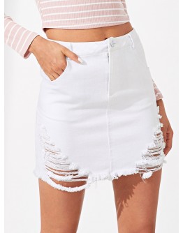 Slant Pocket Ripped Skirt