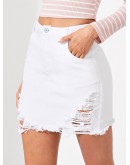 Slant Pocket Ripped Skirt