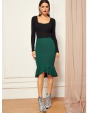 Wide Waistband Fishtail Hem Skirt