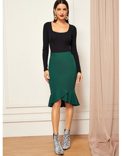 Wide Waistband Fishtail Hem Skirt