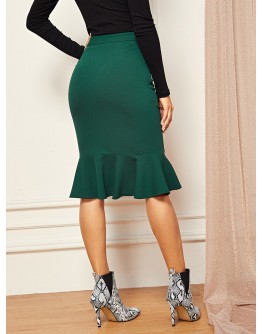 Wide Waistband Fishtail Hem Skirt