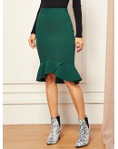 Wide Waistband Fishtail Hem Skirt