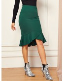 Wide Waistband Fishtail Hem Skirt