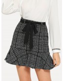 Flounce Hem Tweed Skirt