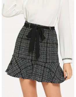 Flounce Hem Tweed Skirt