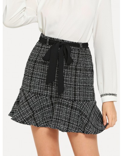 Flounce Hem Tweed Skirt