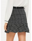 Flounce Hem Tweed Skirt