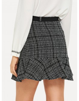 Flounce Hem Tweed Skirt