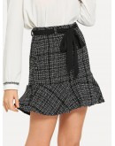 Flounce Hem Tweed Skirt