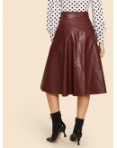 70s  Zip Detail Flare PU Skirt