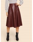 70s  Zip Detail Flare PU Skirt