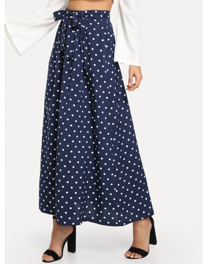 Button Through Polka Dot Skirt With Belt