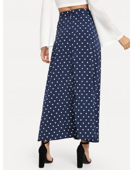 Button Through Polka Dot Skirt With Belt