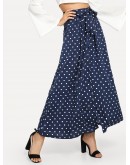 Button Through Polka Dot Skirt With Belt