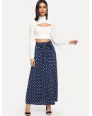 Button Through Polka Dot Skirt With Belt