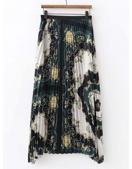 Scarf Print Pleated Skirt