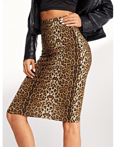 High Waist Leopard Print Skirt