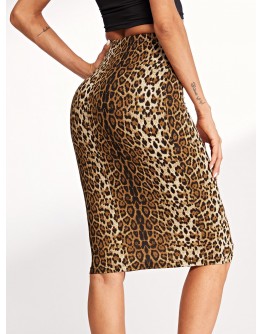 High Waist Leopard Print Skirt