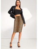 High Waist Leopard Print Skirt