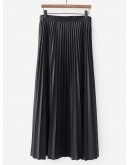 Solid Pleated PU Skirt