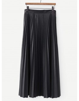 Solid Pleated PU Skirt