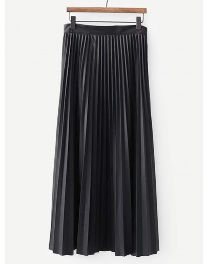 Solid Pleated PU Skirt