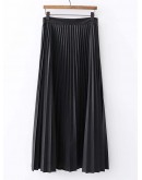 Solid Pleated PU Skirt