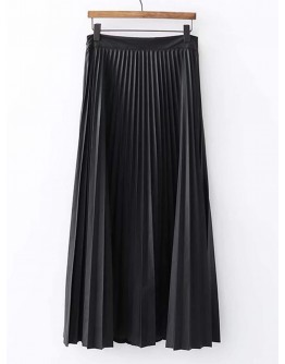 Solid Pleated PU Skirt