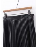 Solid Pleated PU Skirt