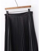 Solid Pleated PU Skirt