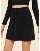 Single Breasted Suede Skirt