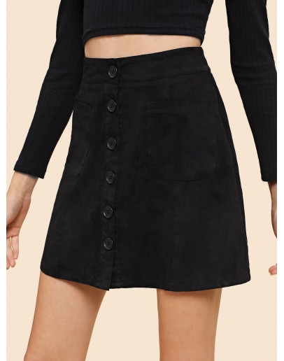 Single Breasted Suede Skirt