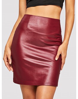 Zipper Up PU Skirt