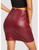 Zipper Up PU Skirt