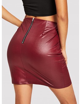 Zipper Up PU Skirt